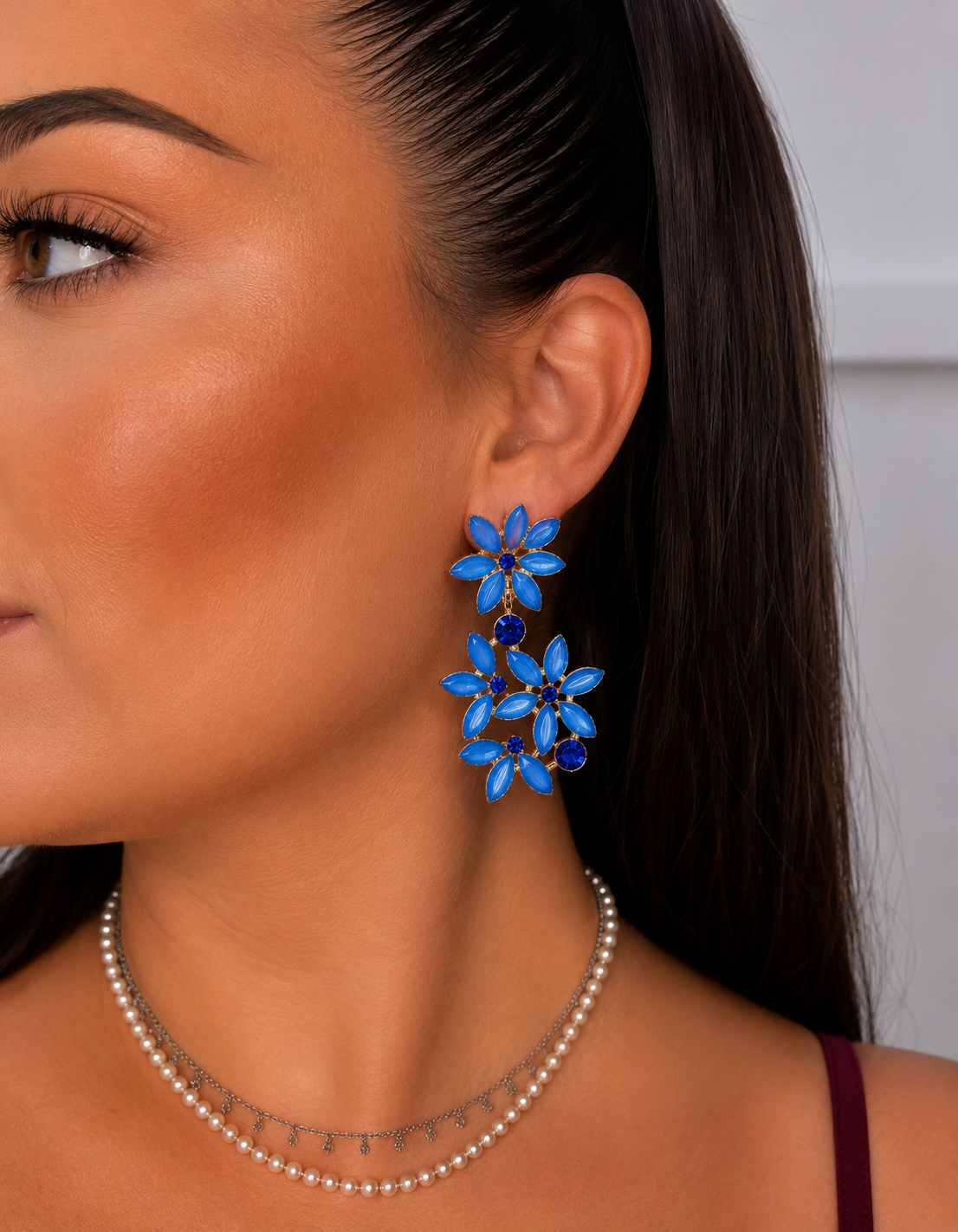Pendientes Cristal Flor Azul Electrico