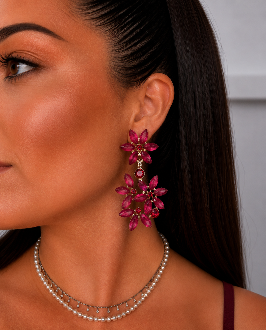 Pendientes Cristal Flor Rojo