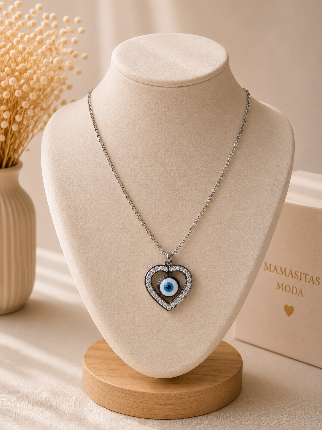 Collar Ojo turco Corazon Plata